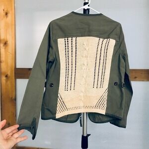 Sz M- Harlowe & Graham Olive Green Knit Back Jacket Utility Military Coat Womens